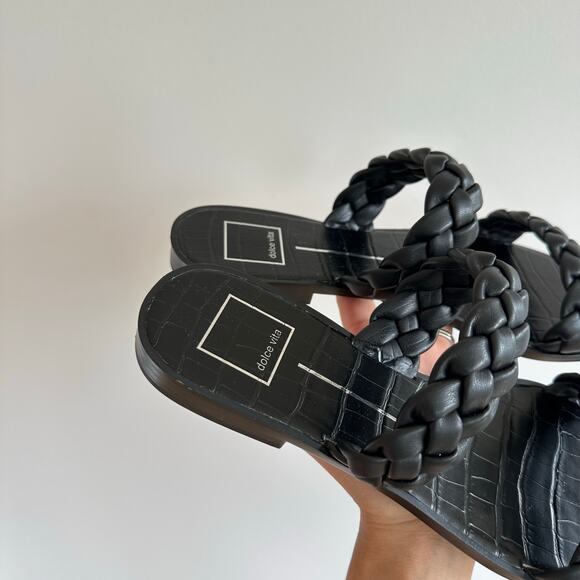 Dolce Vita Double Braided Strap Square Toe Sandals Black 9 - Picture 4 of 6
